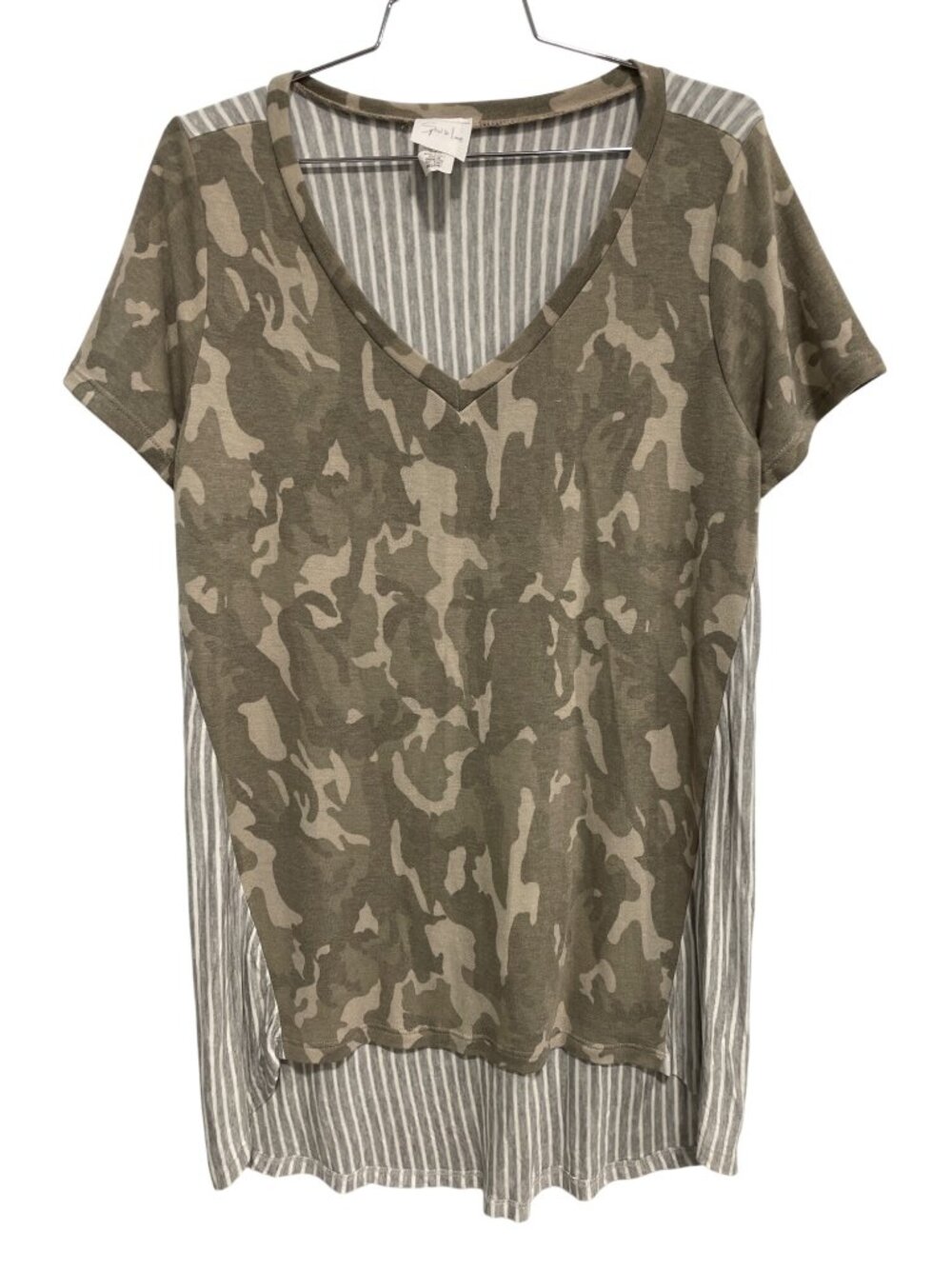 Sew In Love Top Medium Camo Stripe Short Sleeve T-Shirt Hi Low Green Military